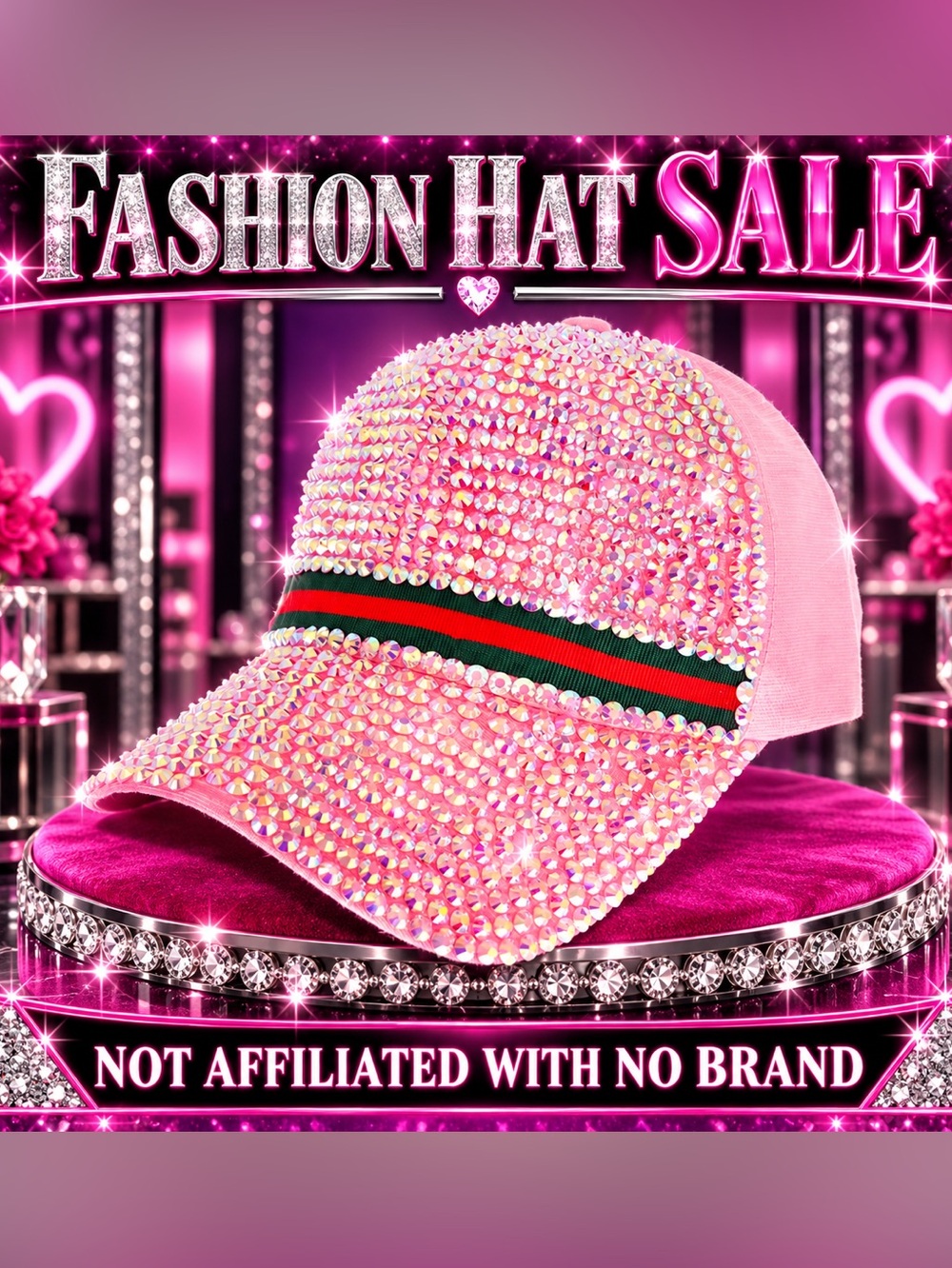 Sparkling Pink Crystal Baseball Cap - Women's Accessory